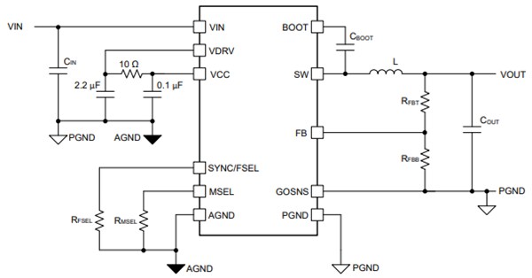 Application Circuit Diagram - Texas Instruments TPS543B22 Synchronous Buck Converter